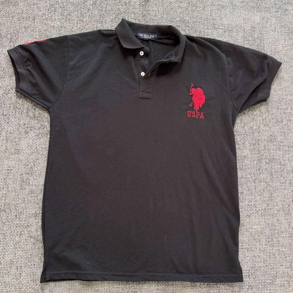 U.S. Polo Assn. Polo Shirt Mens XXL Black Red Big Logo Short Sleeve Prep